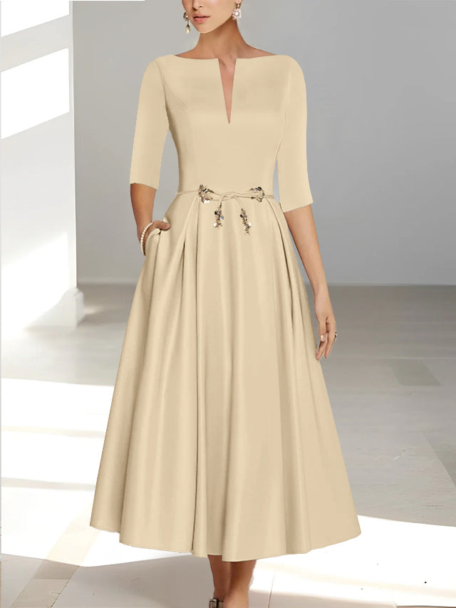 A-Line/Princess Half Sleeves Ankle Length Mother Of The Bride Dresses  & Groom With Pockets