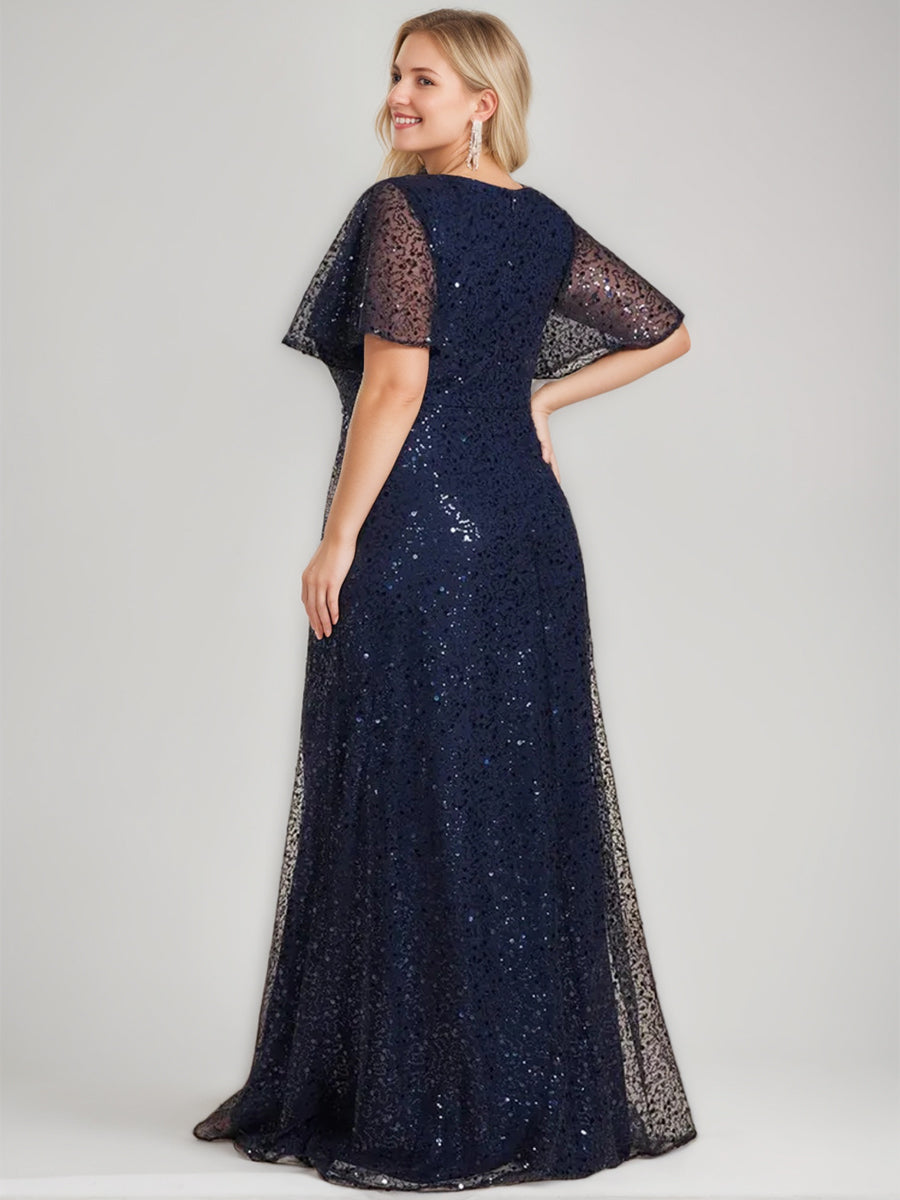 A-Line/Princess V-Neck Short Sleeves Floor Length Sequined Mother of the Bride & Groom Dresses