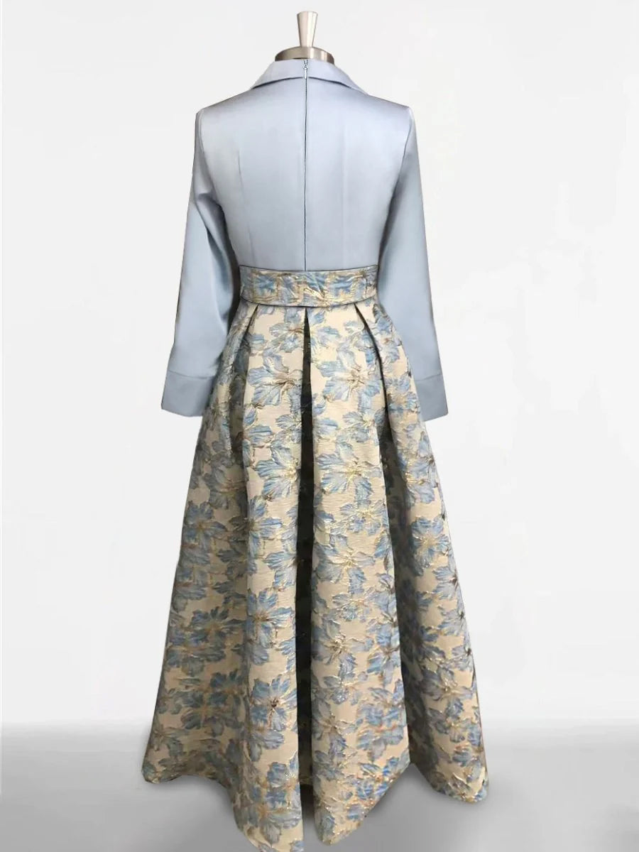 A-Line/Princess Shirt Collar 3/4 Sleeves Printed Flower Plus Size Mother of the Bride & Groom Dresses