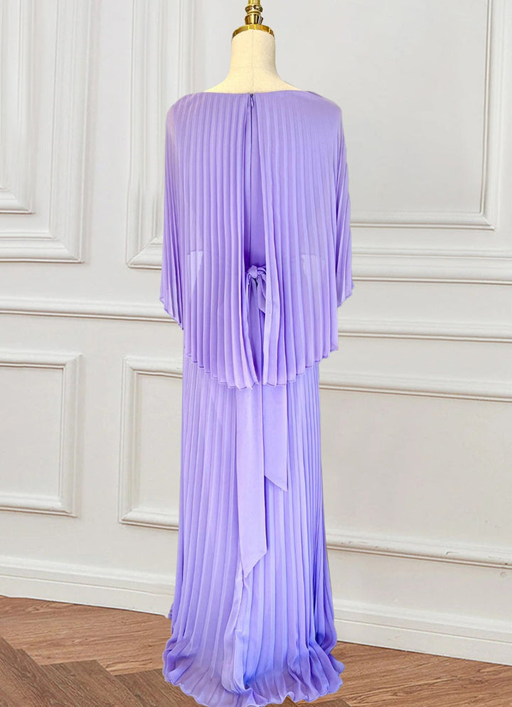 Sheath/Column Scoop Neck Half Sleeves Mother Of The Bride & Groom Dresses with Pleats & Cape
