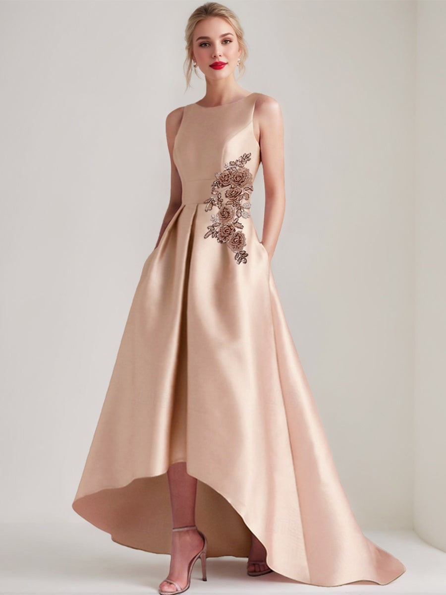 A-Line/Princess Scoop Sleeveless Asymmetrical Mother of the Bride & Groom Dresses with Appliques & Pocket