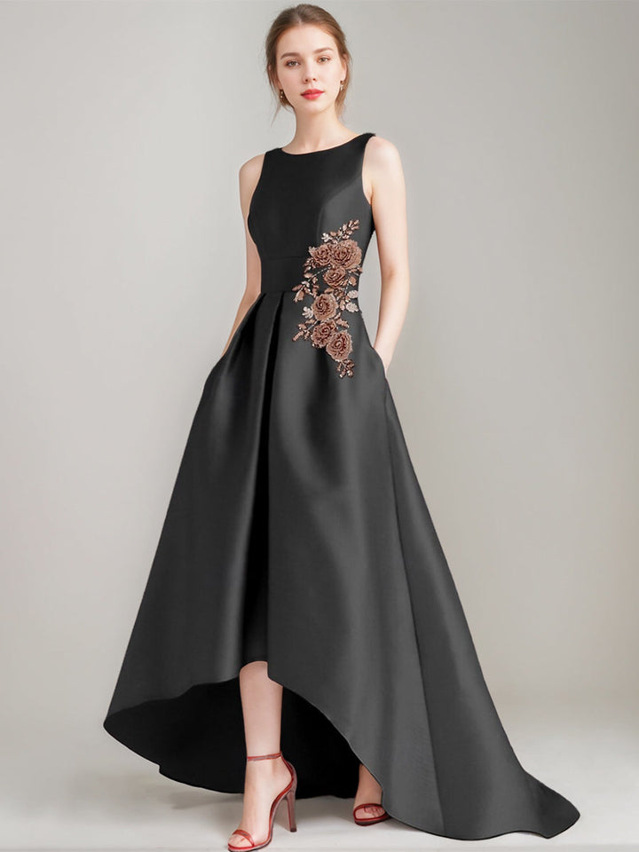 A-Line/Princess Scoop Sleeveless Asymmetrical Mother of the Bride & Groom Dresses with Appliques & Pocket