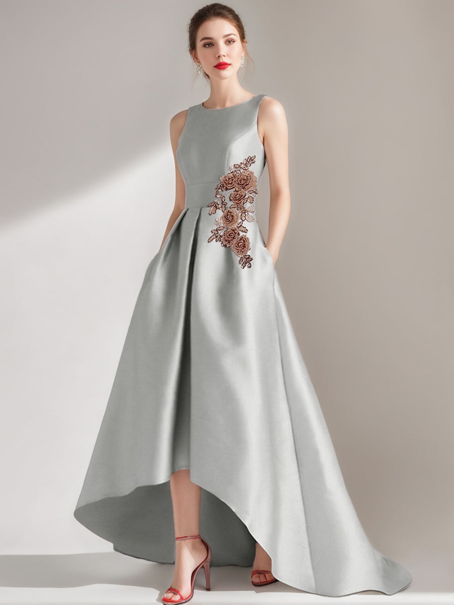 A-Line/Princess Scoop Sleeveless Asymmetrical Mother of the Bride & Groom Dresses with Appliques & Pocket