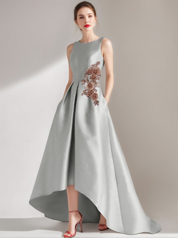 A-Line/Princess Scoop Sleeveless Asymmetrical Mother of the Bride & Groom Dresses with Appliques & Pocket