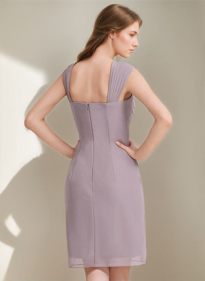 Sheath/Column Square Neckline 3/4 Sleeves Knee-Length Ruched Mother Of the Bride Dresses with Jacket & Ruffles & Pleats & Beads