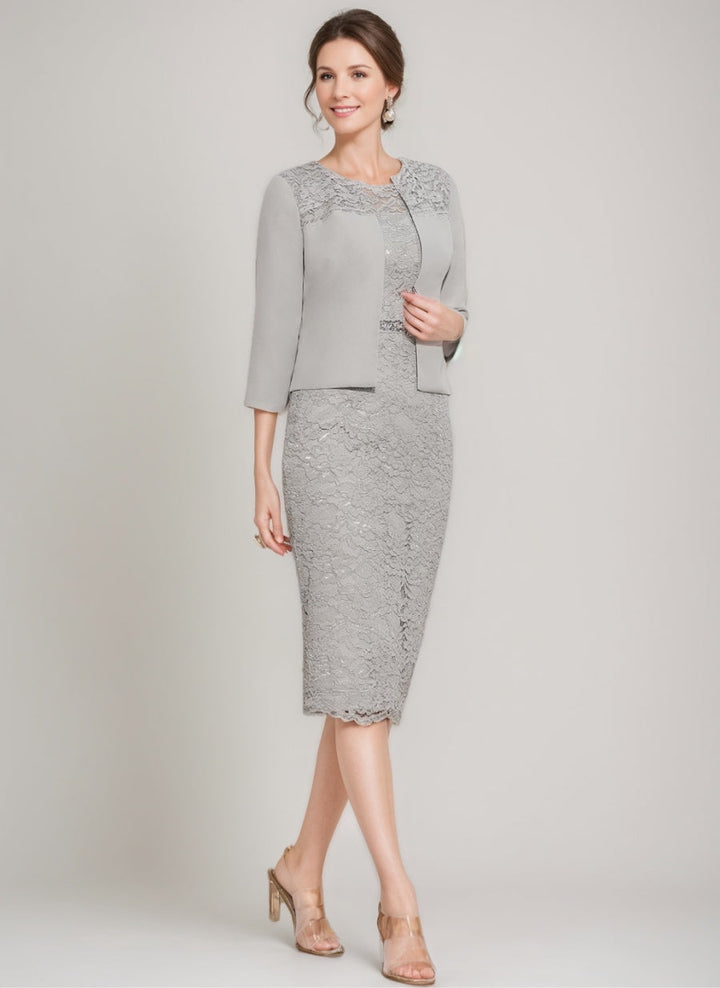 Sheath/Column Scoop Tea-Length Mother of the Bride Dresses with Jacket & Crystals