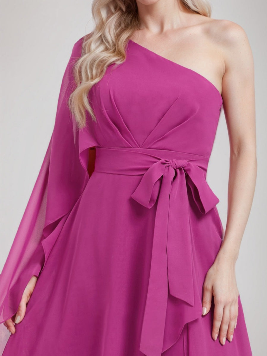A-line/Princess One-Shoulder Asymmetrical Ruched Mother of the Bride Dresses with Bow Sash