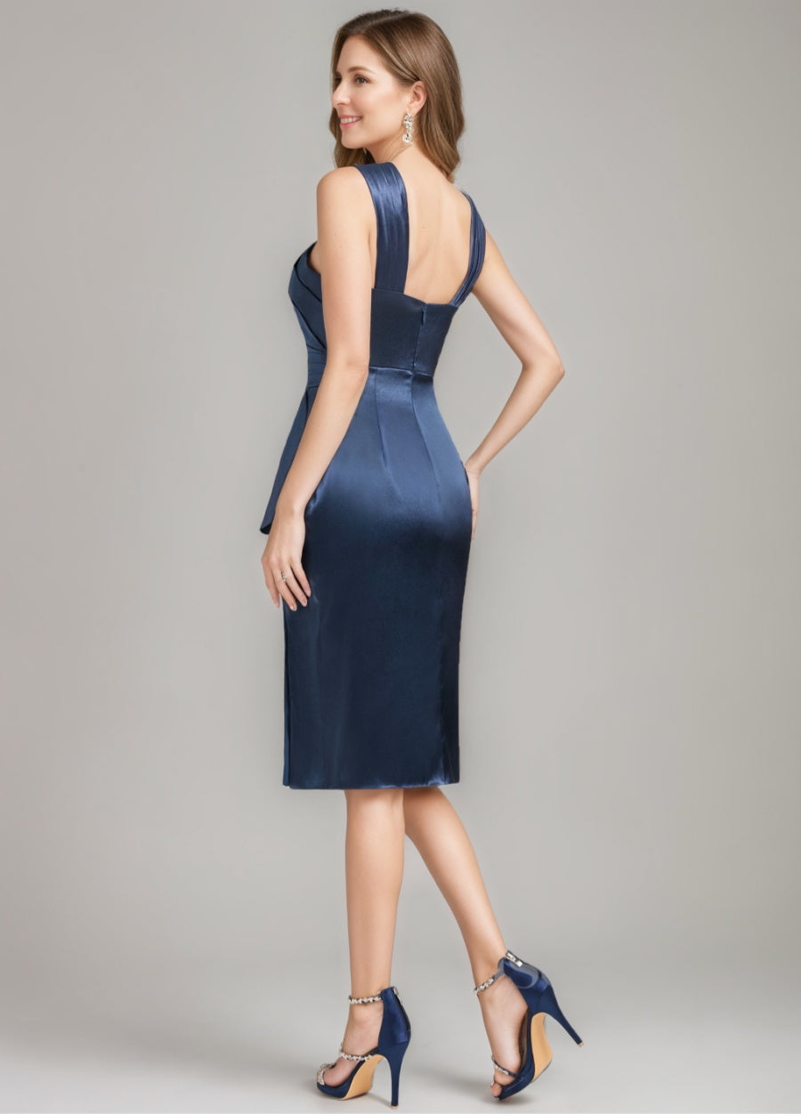Sheath/Column Criss Cross Knee-Length Ruched Mother of the Bride Dresses with Ruffles & Side Slit
