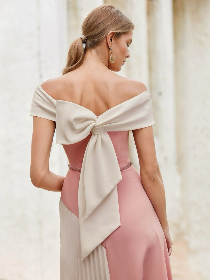 A-Line/Princess Off-the-Shoulder Tea-Length Mother of the Bride Dresses with Ruffles & Bowknot