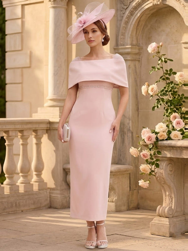 Sheath/Column Off-the-Shoulder Stretch Satin Mother of the Bride Dresses Ankle-Length Sleeveless Sequins