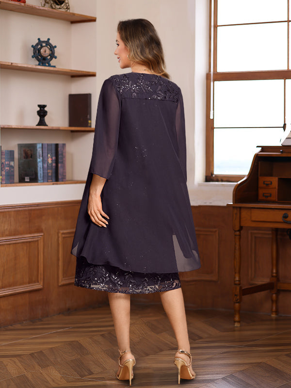 A-Line/Princess Scoop Knee-Length Mother of the Bride & Groom Dresses with Jacket & Lace Appliques & Sequins