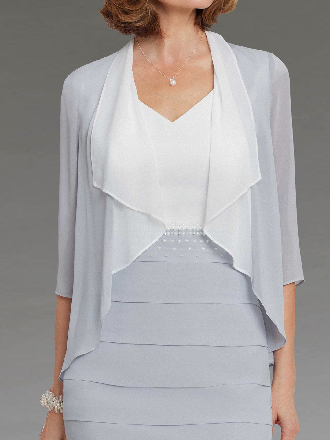 2 Pieces V-Neck Knee-Length Mother of the Bride Dresses With Jacket