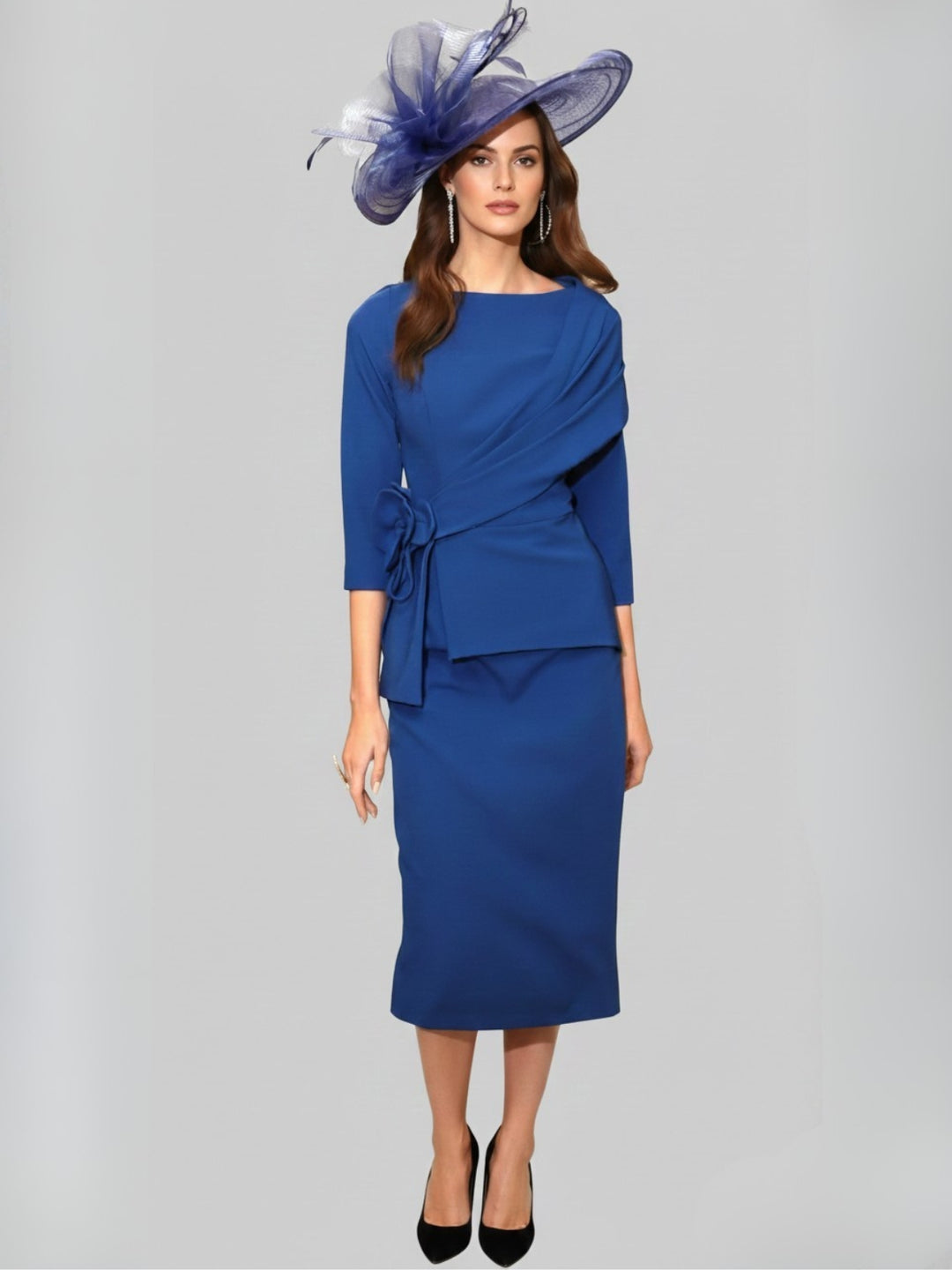 Sheath/Column Scoop Tea-Length Mother of the Bride Dresses with 3D Flower