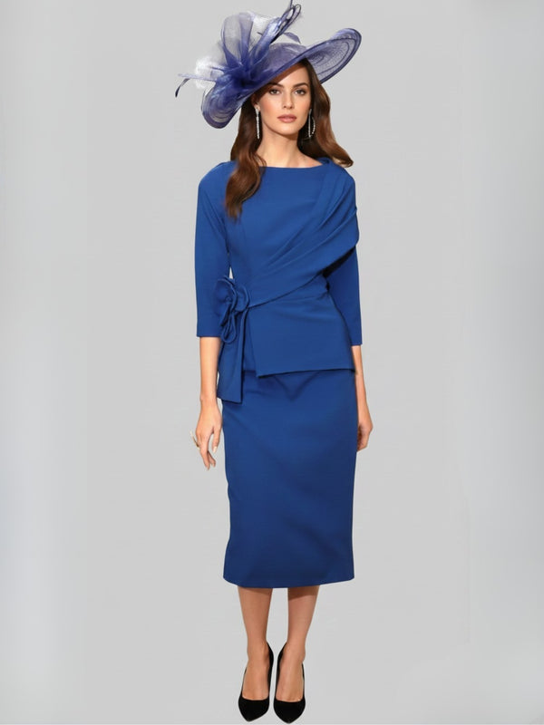 Sheath/Column Scoop Tea-Length Mother of the Bride Dresses with 3D Flower