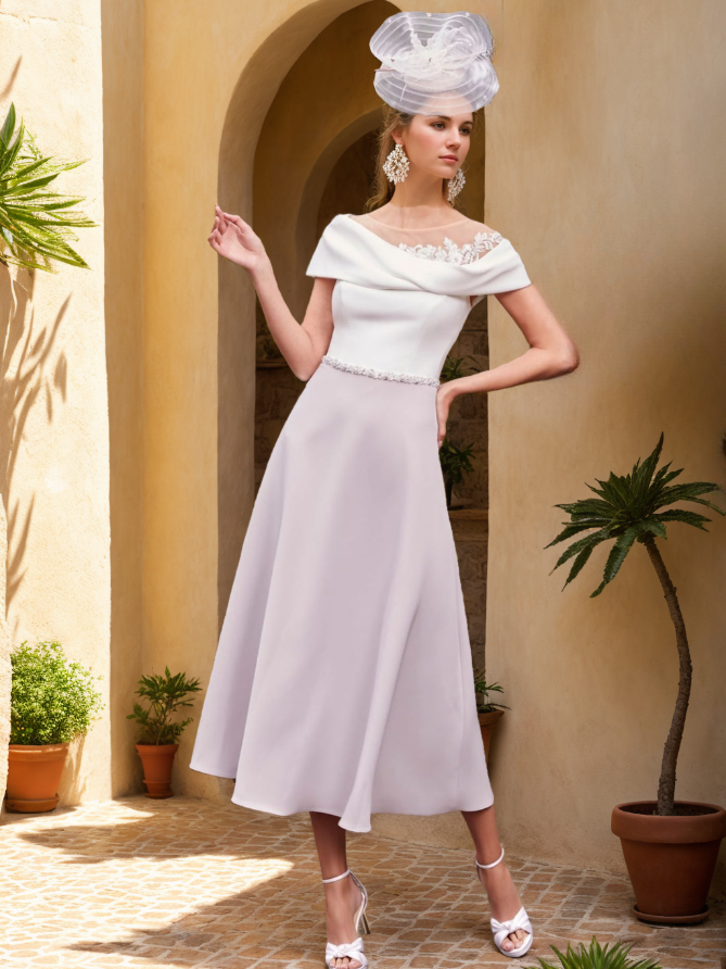 A-Line/Princess Off-the-Shoulder Tea-Length Mother of the Bride Dresses With Lace