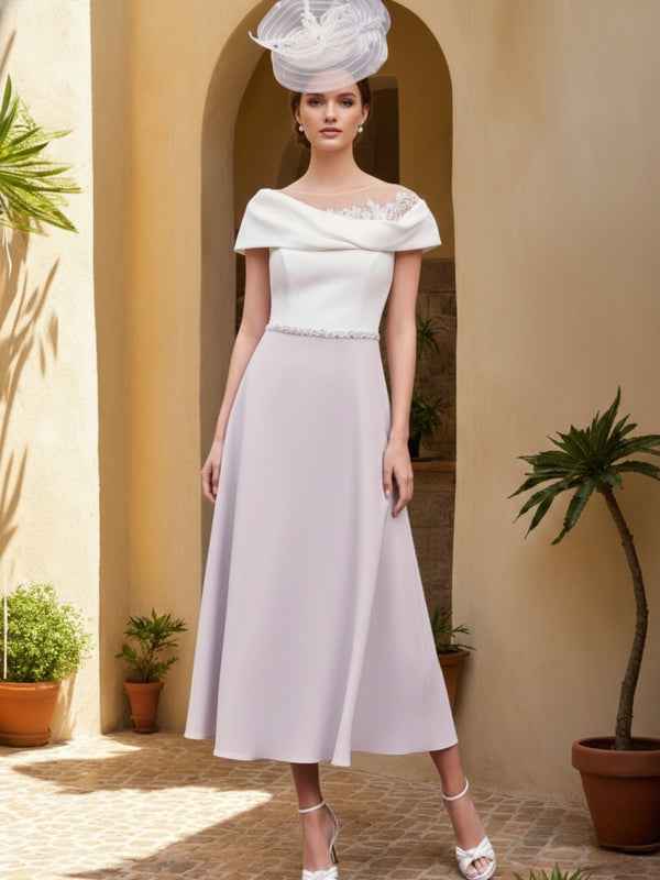 A-Line/Princess Off-the-Shoulder Tea-Length Mother of the Bride Dresses With Lace
