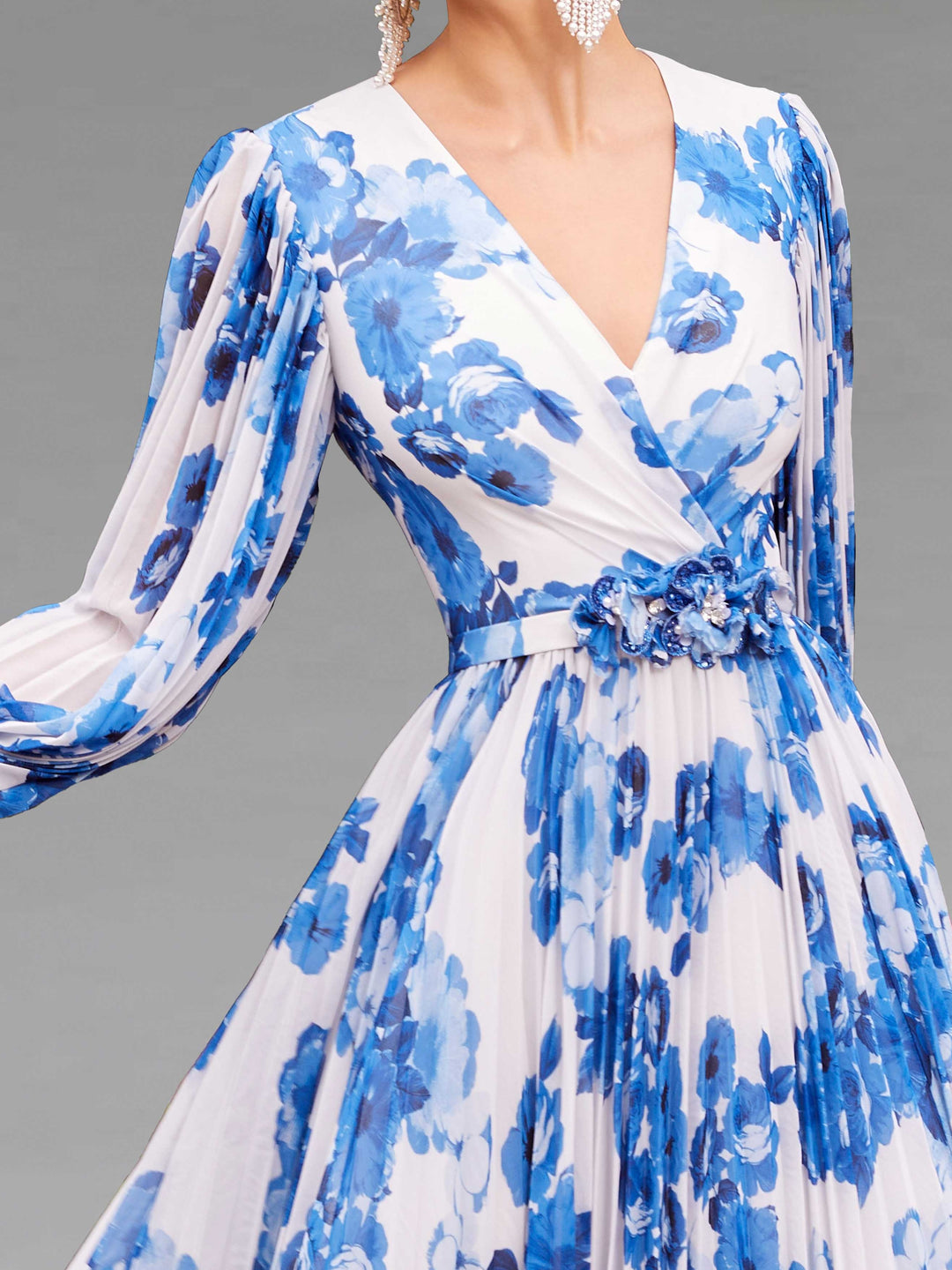 A-Line/Princess V-Neck Long Sleeves Ankle-Length Printed Floral Elegant Mother of the Bride Dresses