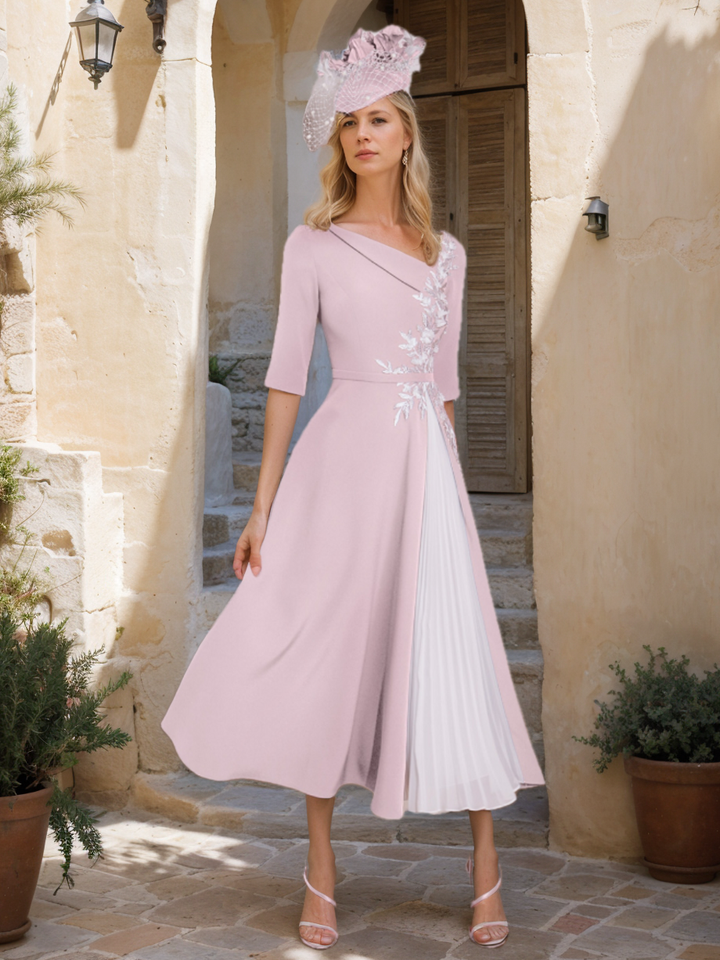 A-Line/Princess 3/4 Sleeves Tea-Length Mother of the Bride Dresses with Ruffles & Appliques