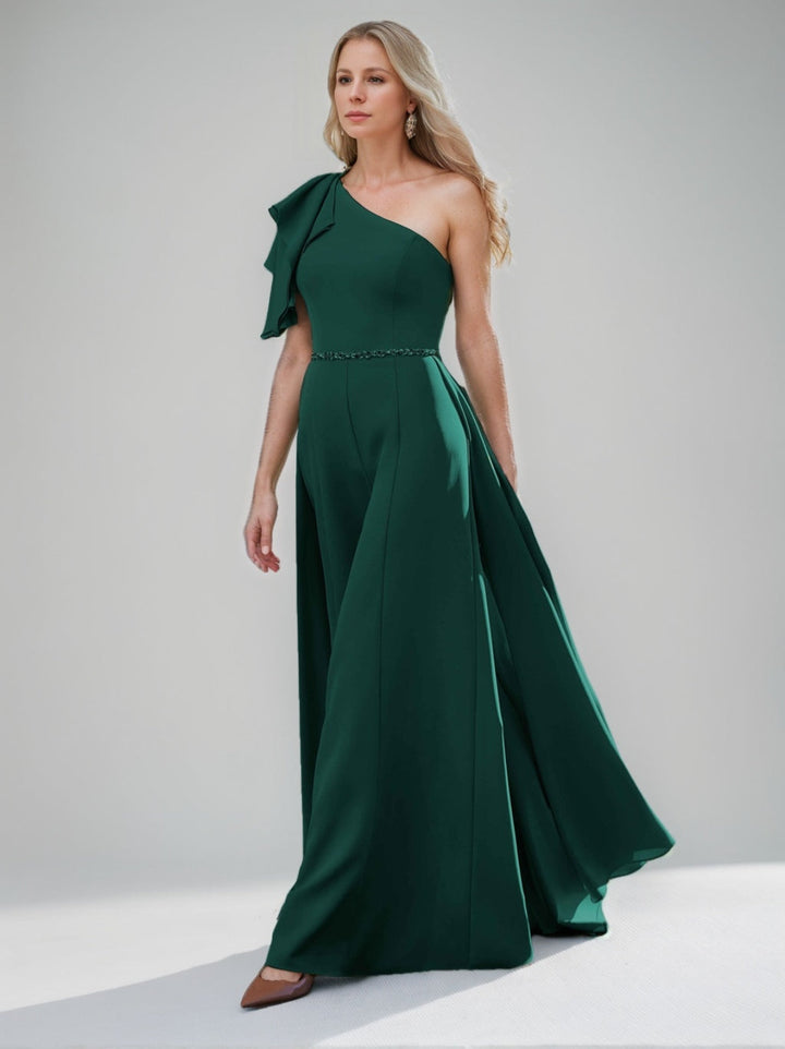 A-Line/Princess One-shoulder Floor-Length Mother of the Bride Dresses with Sash & Ruffled Sleeve