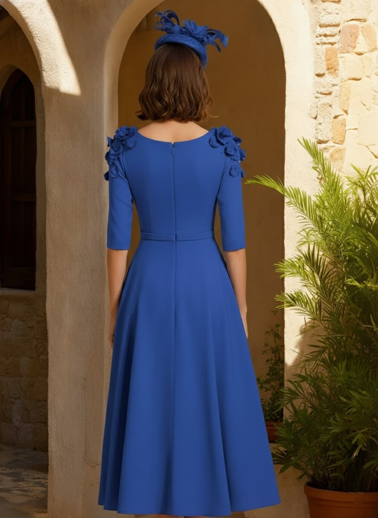 A-Line/Princess Scoop Tea-Length Chic Mother of the Bride Dresses with 3D Flower