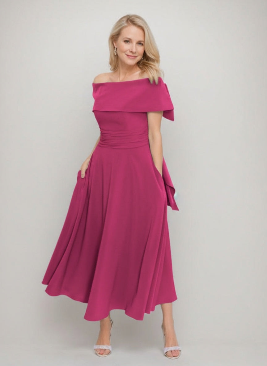 A-Line/Princess Off-the-Shoulder Sleeveless Tea-Length Mother of the Bride Dresses with Bowknot