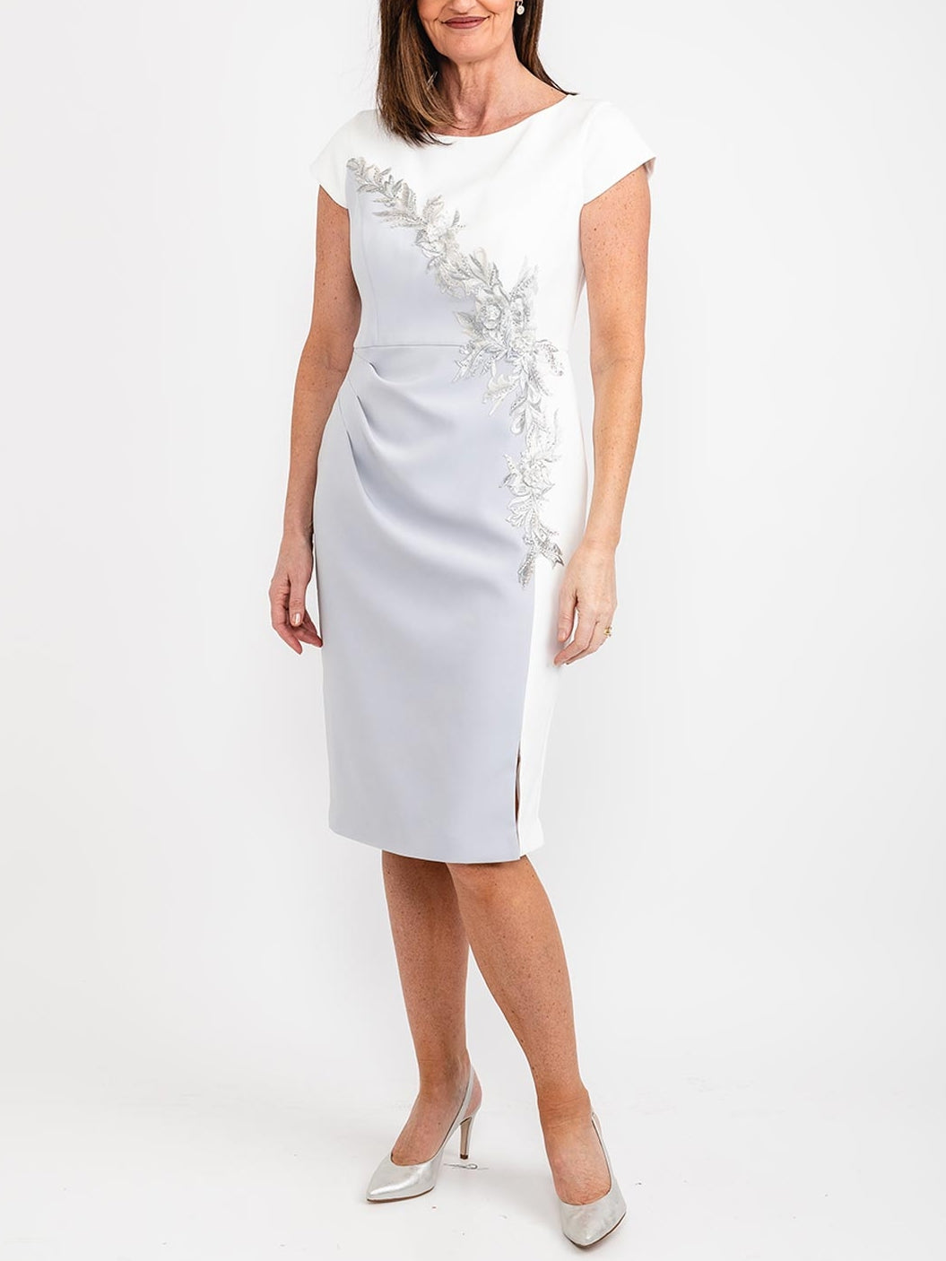 2 Piece Sheath/Column Knee-Length Scoop Short Sleeve Mother of the Bride Dress with Jacket
