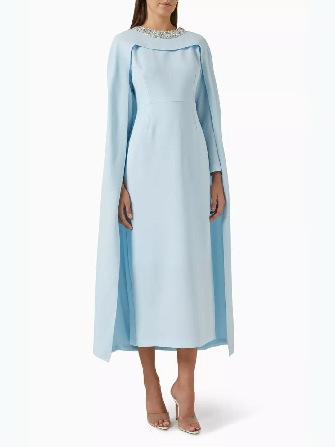 Sheath/Column Jewel Neck Ankle-Length Mother of the Bride Dresses With Shoulder Streamers & Beading