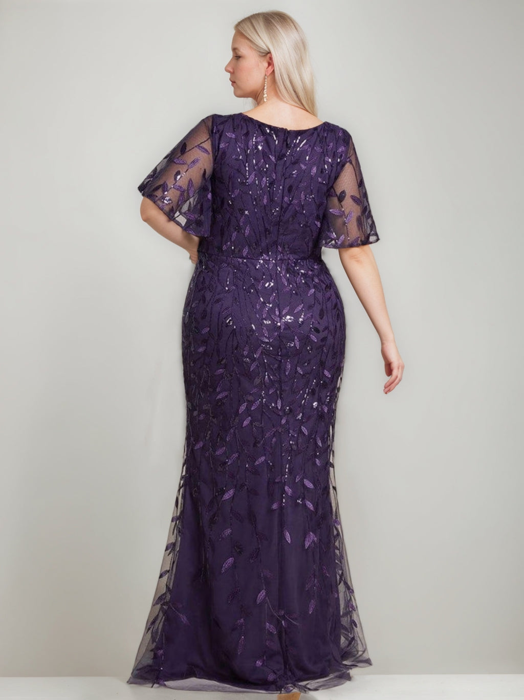 Trumpet/Mermaid Short Sleeves V-Neck Floor-Length Mother of the Bride Dresses with Sequins