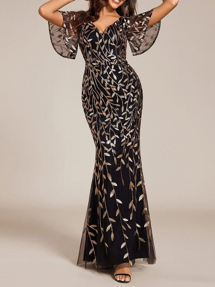 Trumpet/Mermaid Short Sleeves V-Neck Floor-Length Mother of the Bride Dresses with Sequins