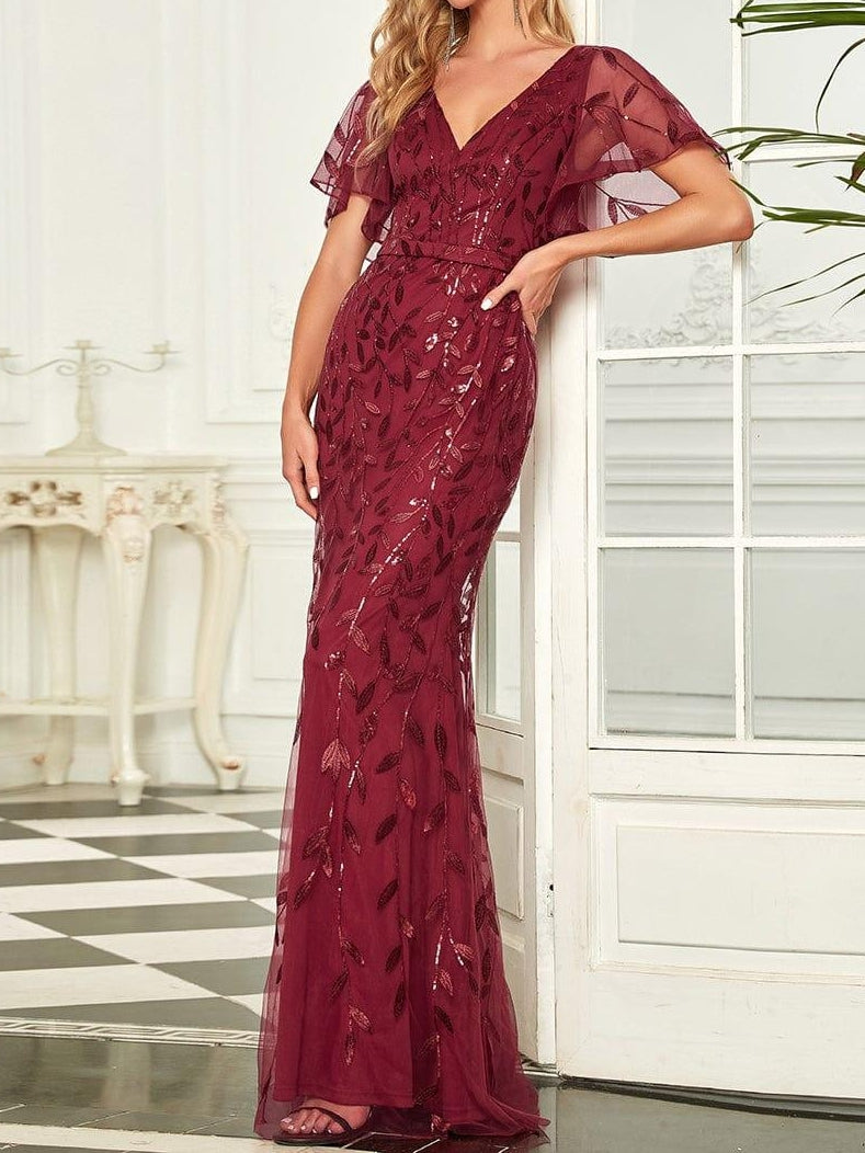 Trumpet/Mermaid Short Sleeves V-Neck Floor-Length Mother of the Bride Dresses with Sequins