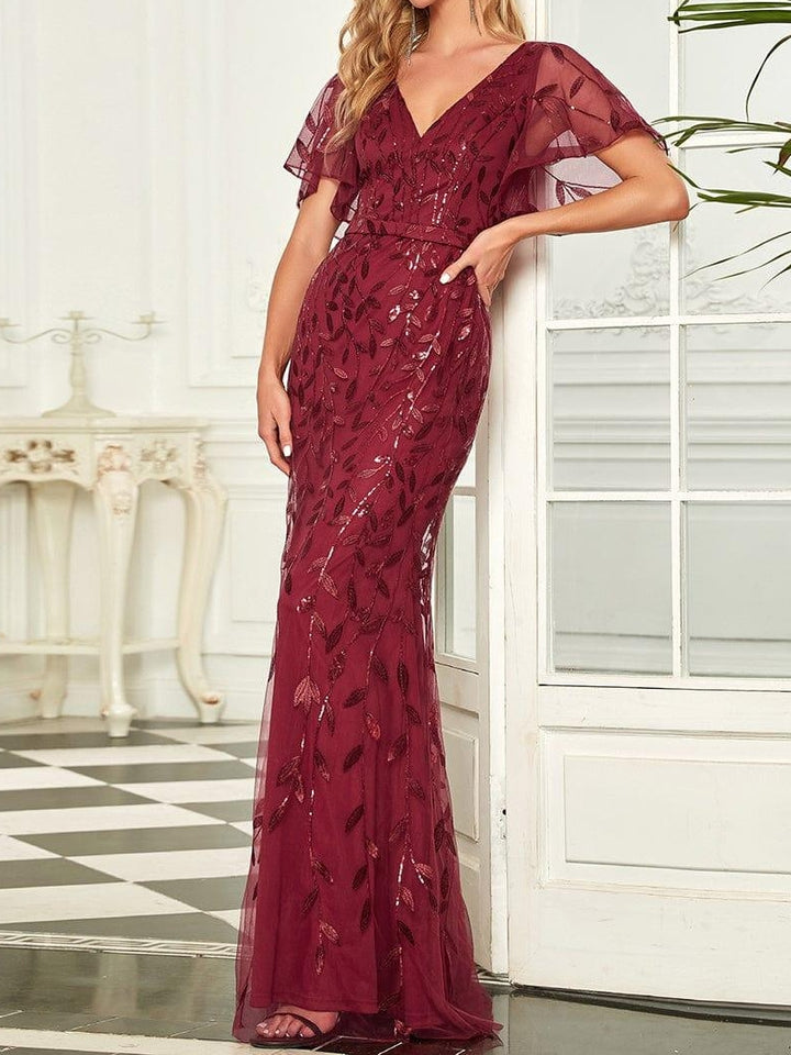 Trumpet/Mermaid Short Sleeves V-Neck Floor-Length Mother of the Bride Dresses with Sequins