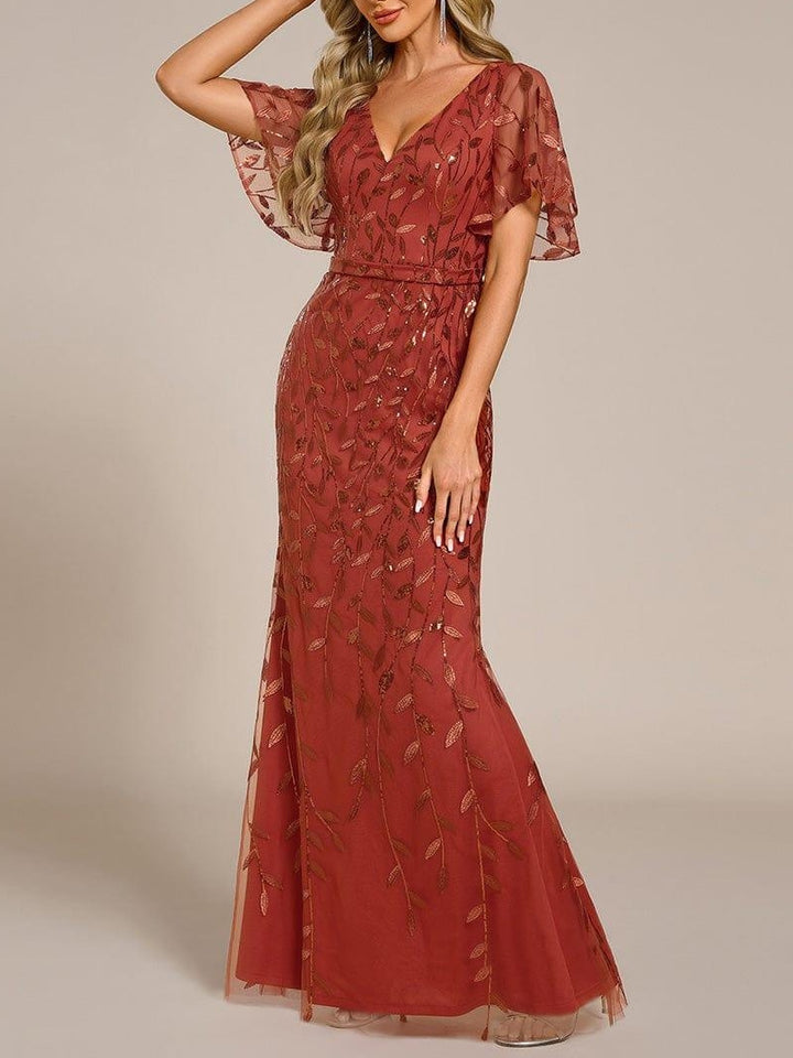 Trumpet/Mermaid Short Sleeves V-Neck Floor-Length Mother of the Bride Dresses with Sequins