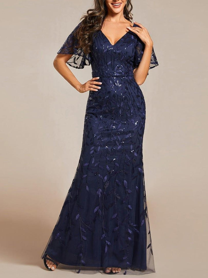 Trumpet/Mermaid Short Sleeves V-Neck Floor-Length Mother of the Bride Dresses with Sequins