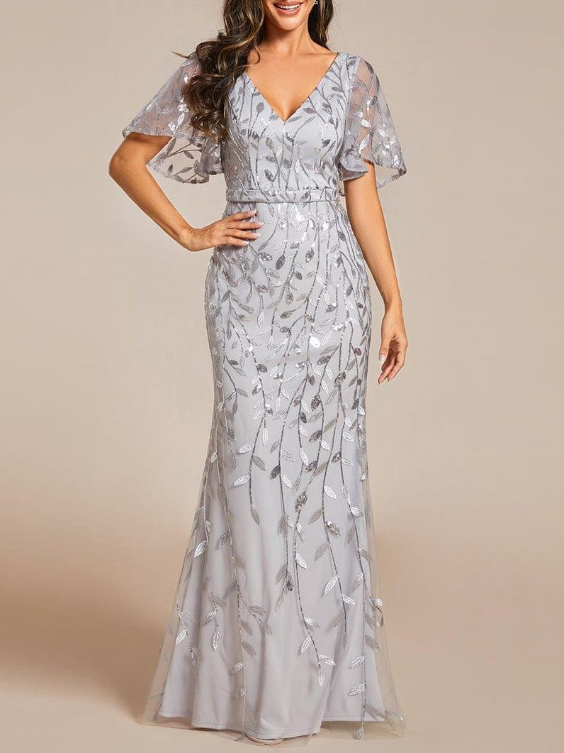 Trumpet/Mermaid Short Sleeves V-Neck Floor-Length Mother of the Bride Dresses with Sequins