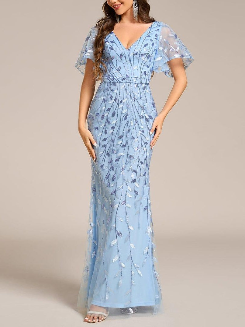 Trumpet/Mermaid Short Sleeves V-Neck Floor-Length Mother of the Bride Dresses with Sequins