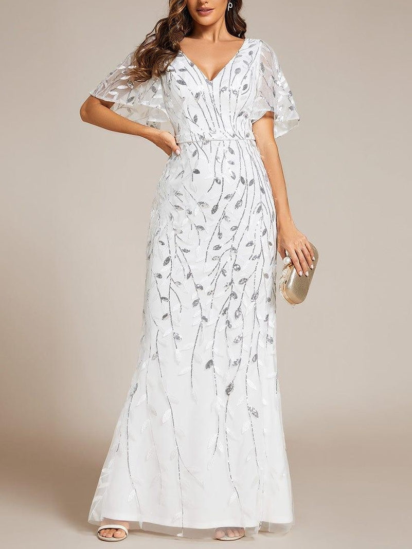 Trumpet/Mermaid Short Sleeves V-Neck Floor-Length Mother of the Bride Dresses with Sequins