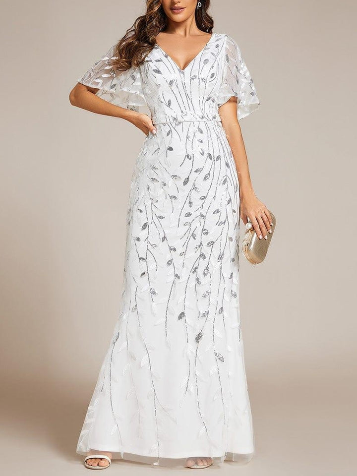 Trumpet/Mermaid Short Sleeves V-Neck Floor-Length Mother of the Bride Dresses with Sequins