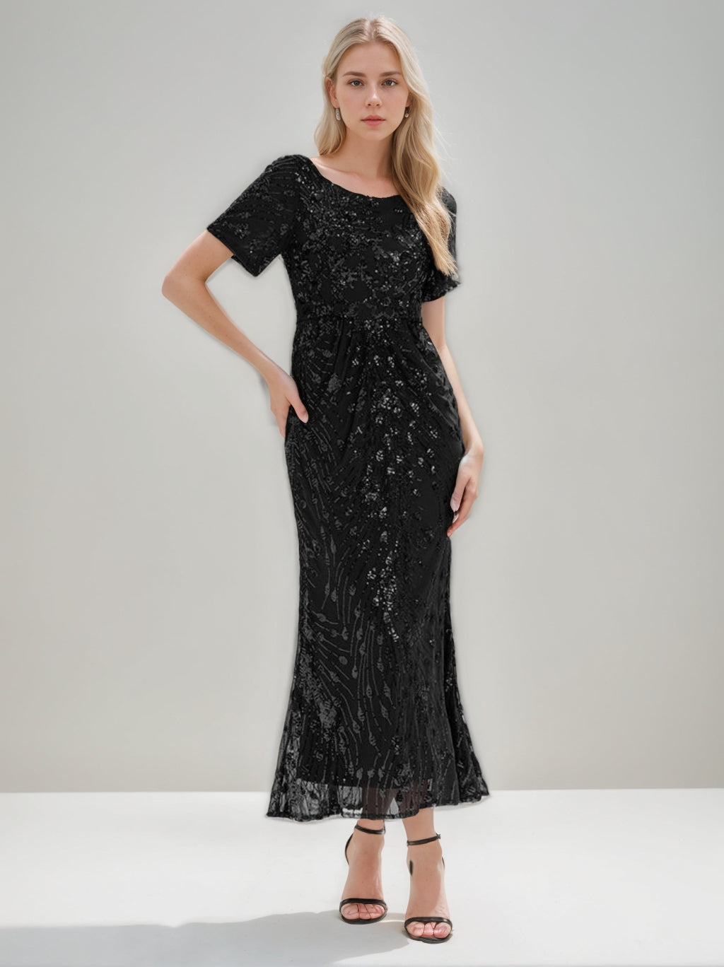 Trumpet/Mermaid Short Sleeves Scoop Ankle-Length Mother of the Bride Dresses with Sequins