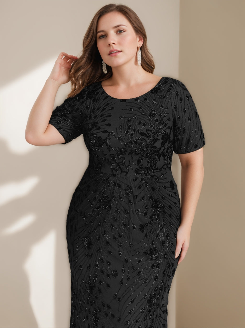 Trumpet/Mermaid Short Sleeves Scoop Ankle-Length Mother of the Bride Dresses with Sequins