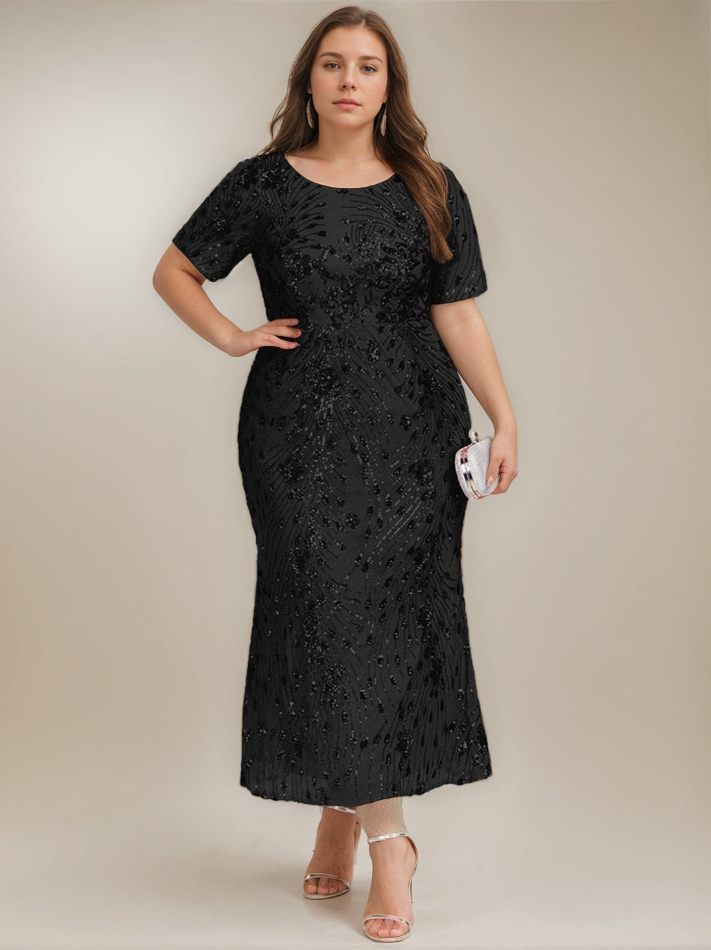 Trumpet/Mermaid Short Sleeves Scoop Ankle-Length Mother of the Bride Dresses with Sequins