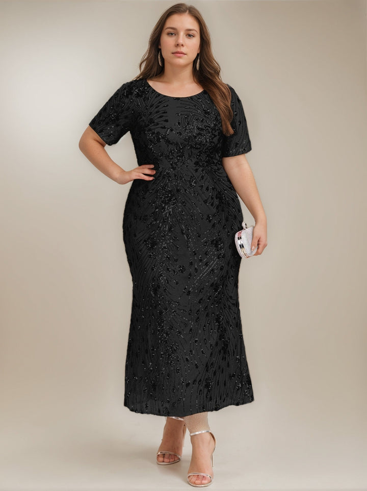 Trumpet/Mermaid Short Sleeves Scoop Ankle-Length Mother of the Bride Dresses with Sequins
