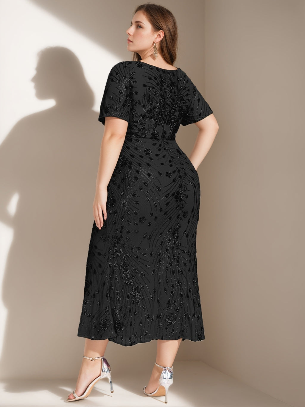Trumpet/Mermaid Short Sleeves Scoop Ankle-Length Mother of the Bride Dresses with Sequins