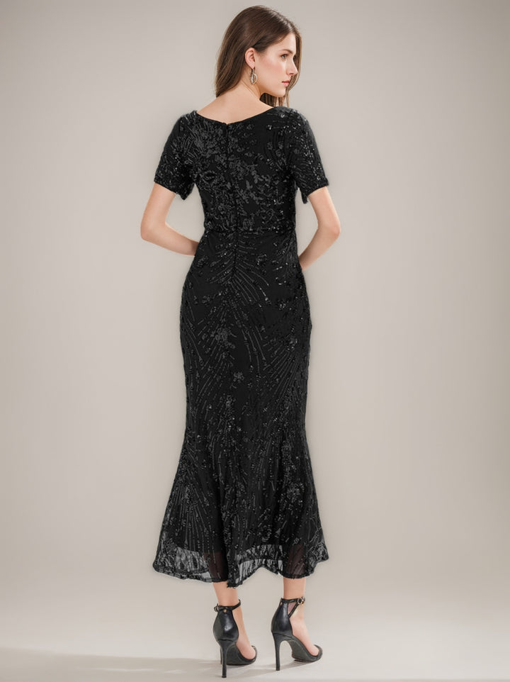 Trumpet/Mermaid Short Sleeves Scoop Ankle-Length Mother of the Bride Dresses with Sequins