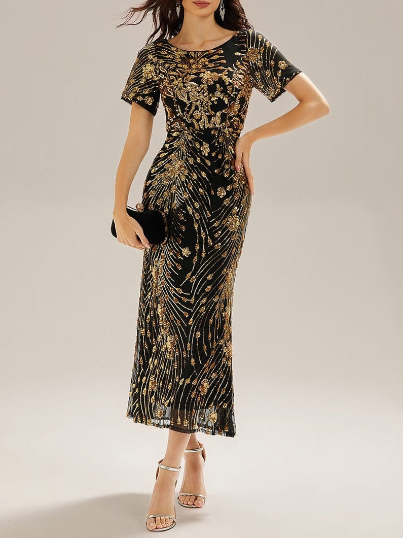 Trumpet/Mermaid Short Sleeves Scoop Ankle-Length Mother of the Bride Dresses with Sequins