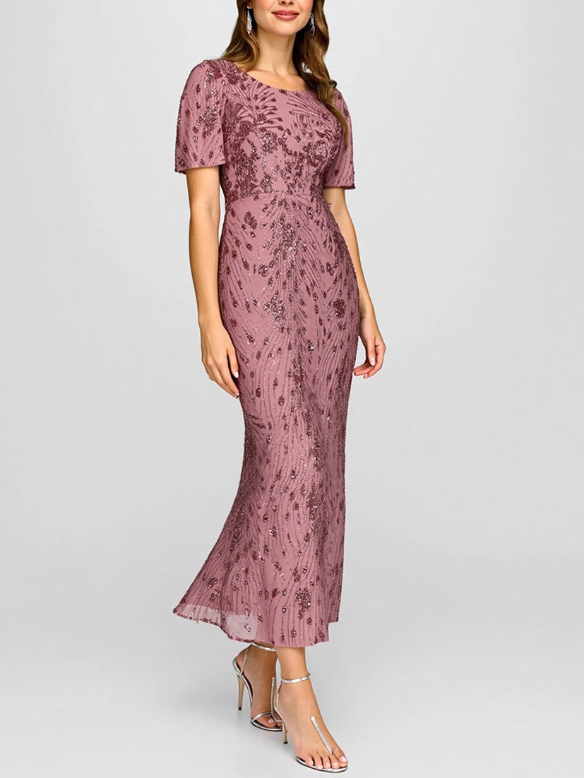 Trumpet/Mermaid Short Sleeves Scoop Ankle-Length Mother of the Bride Dresses with Sequins
