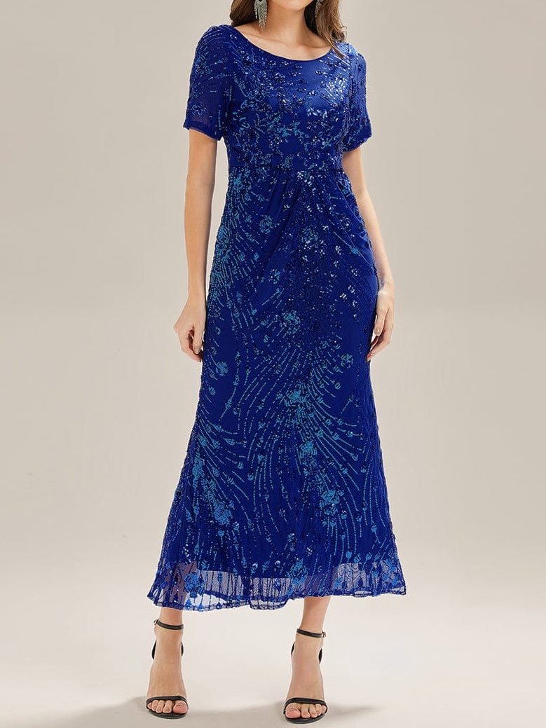 Trumpet/Mermaid Short Sleeves Scoop Ankle-Length Mother of the Bride Dresses with Sequins