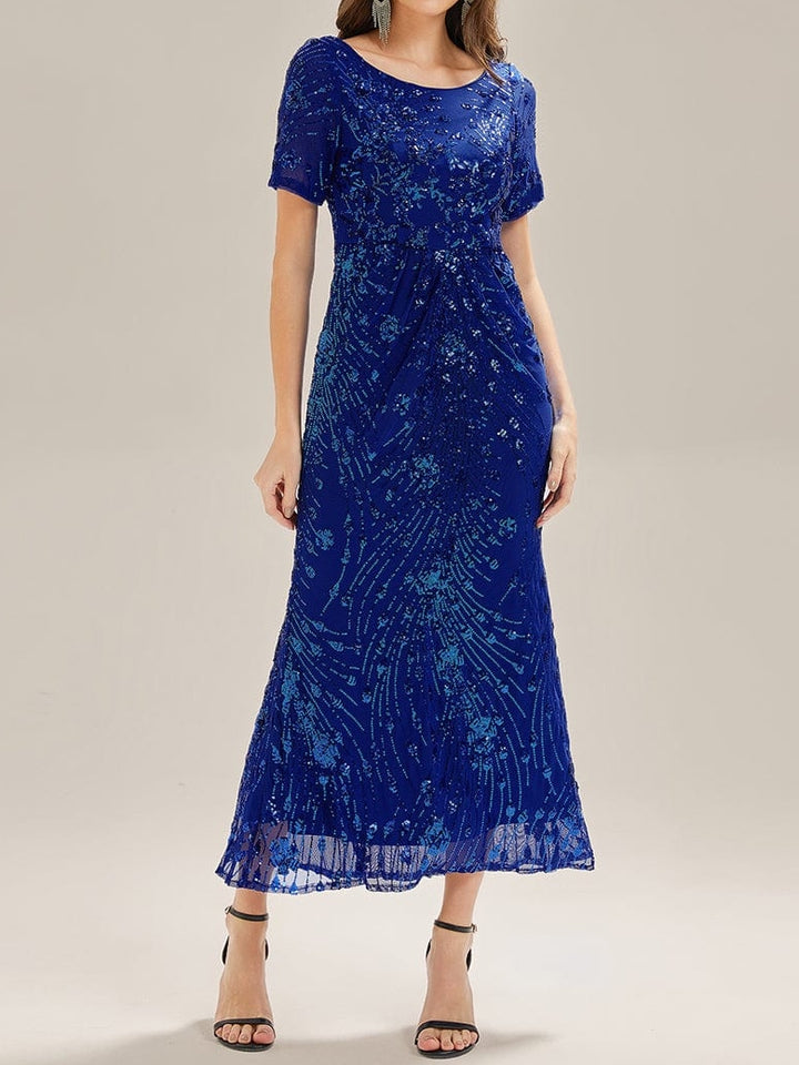 Trumpet/Mermaid Short Sleeves Scoop Ankle-Length Mother of the Bride Dresses with Sequins
