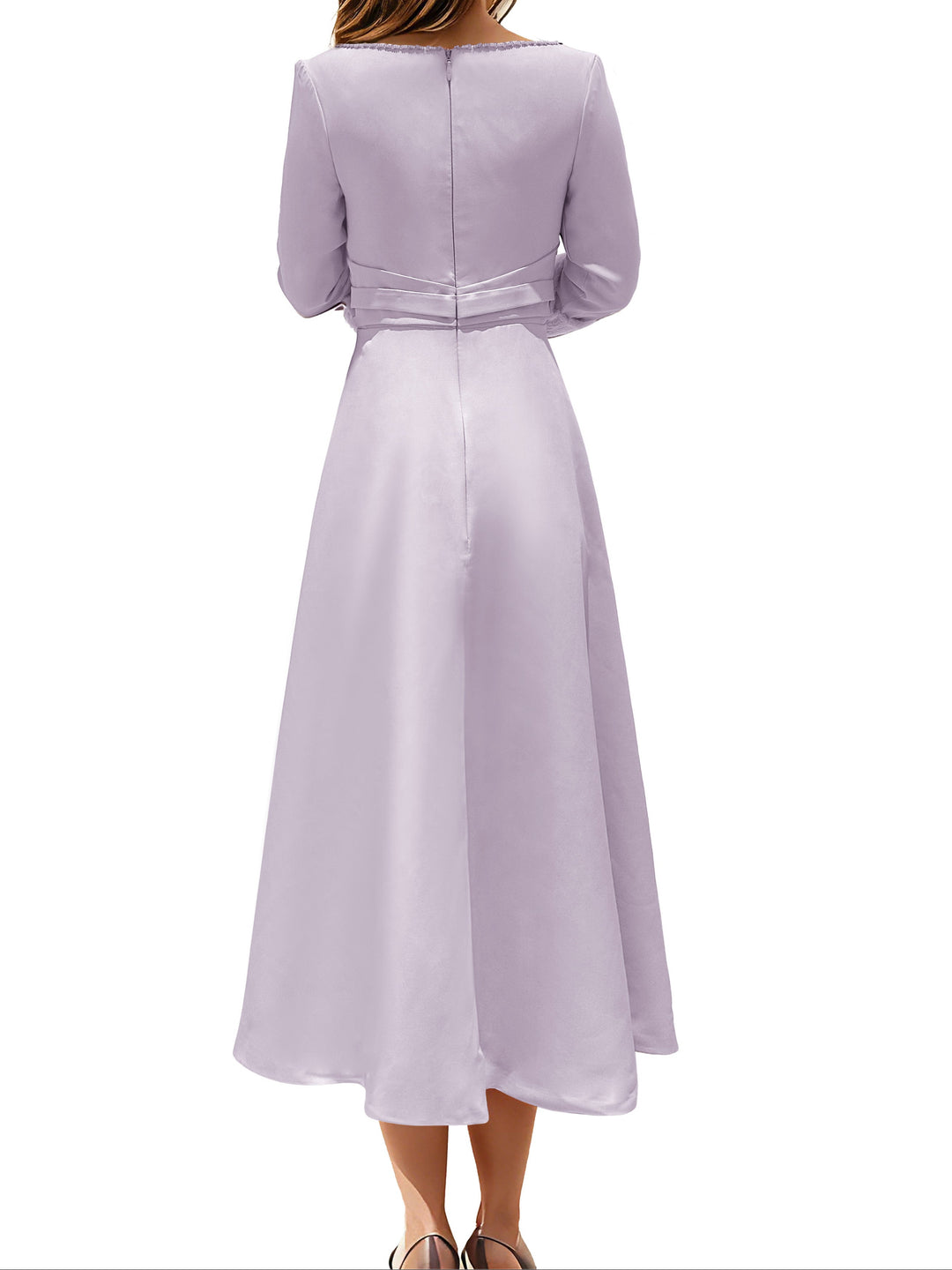 A-Line/Princess 3/4 Length Sleeves Tea-Length Mother of the Bride Dresses with Fur Collar