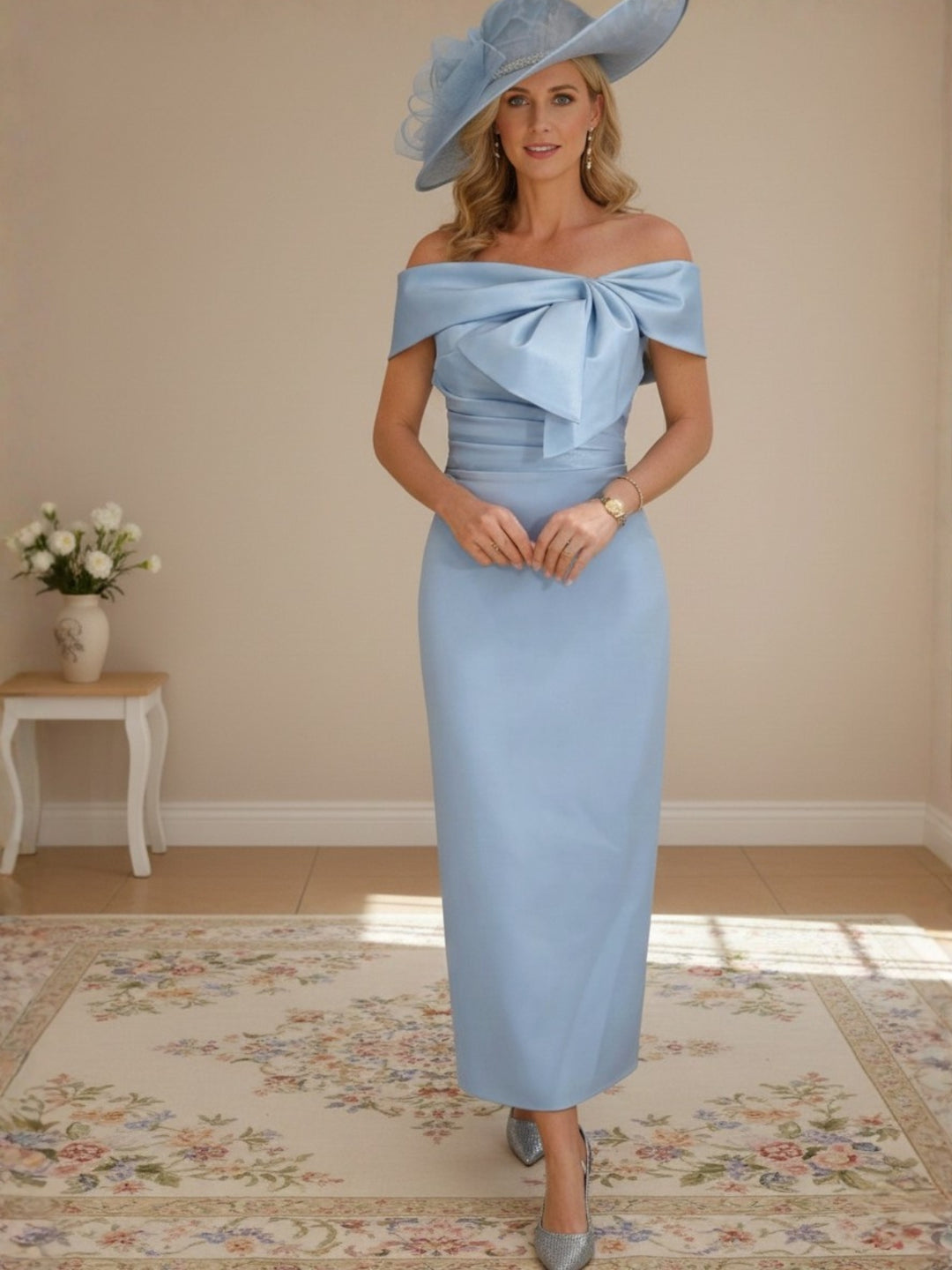 Sheath/Column Off-the-Shoulder Ankle-Length Mother of the Bride Dresses with Bowknot