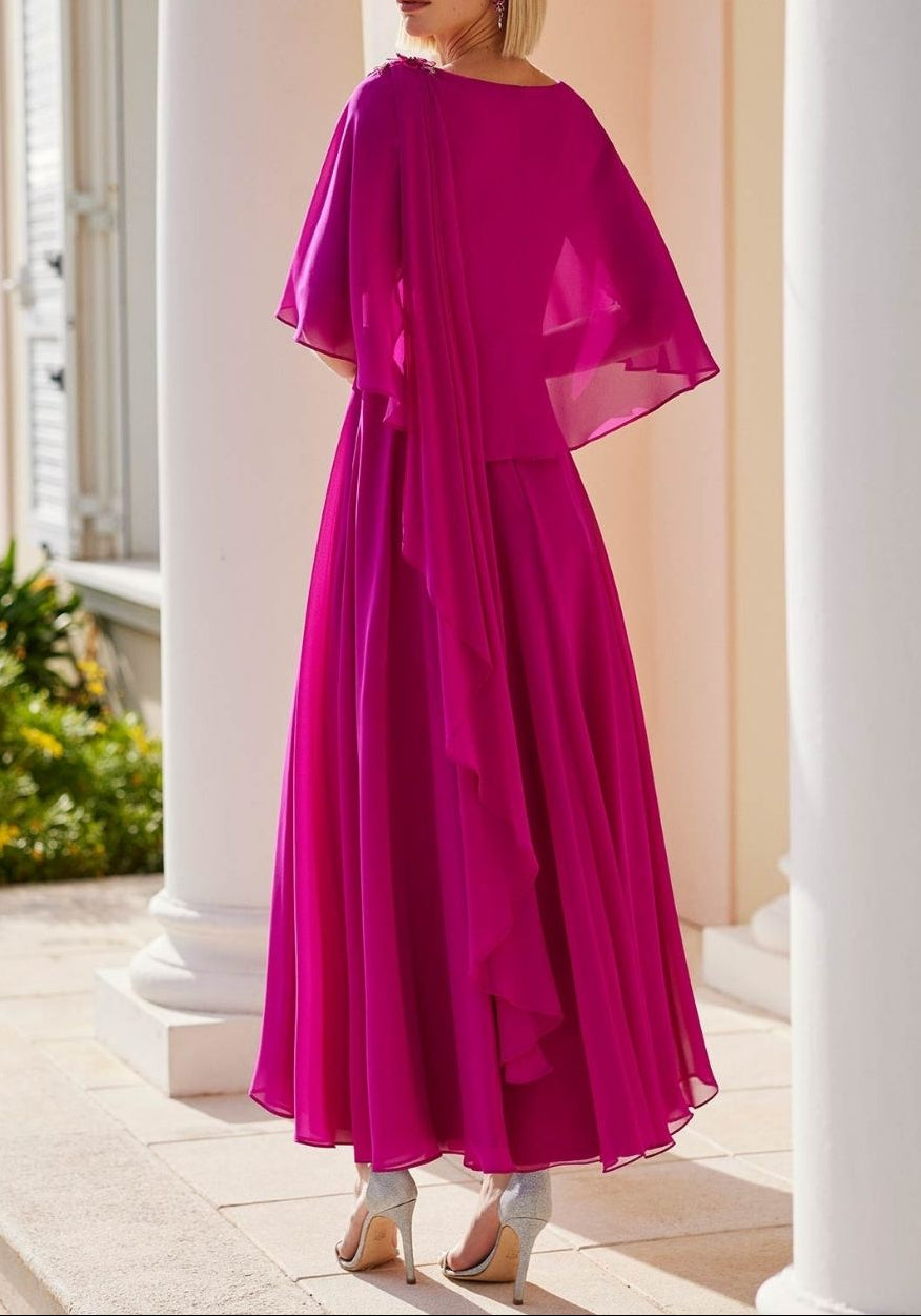 A-Line/Princess Chiffon Wedding Guest Dresses Cape Bateau Neckline